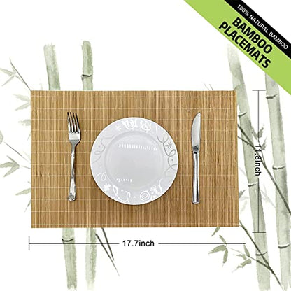 Set of 4 Pcs Bamboo Placemats Sushi Rolling Mat Japanese Style Natural Anti-Slip Bamboo Placemats Washable Heat-Resistant Table Mats for Dining Room and Kitchen（Brown） - color: Brown, size: Set of 4
