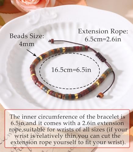 CASDAN Natural Crystal Beaded Bracelet for Women Natural Stone Adjustable Braided Rope Bracelets Spiritual Bracelet Inspirational Gifts - color: Picasso Marble