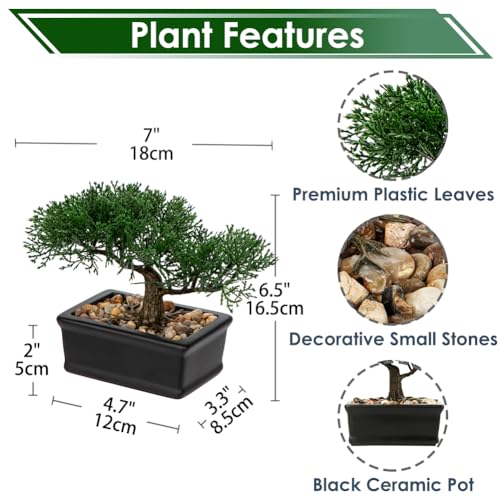 Artificial Bonsai Tree Juniper Faux Plants Indoor Fake Plants Decor with Ceramic Pots for Home Table Office Desk Bathroom Shelf Bedroom Living Room Farmhouse Decoration - style: 6" Pine
