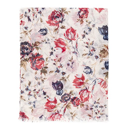 MELIFLUOS DESIGNED IN SPAIN Scarf for Women Lightweight Floral Flower Scarves for Summer Fall Shawl Wrap - color: Barcelona Collections 15 - Beige Red Flower