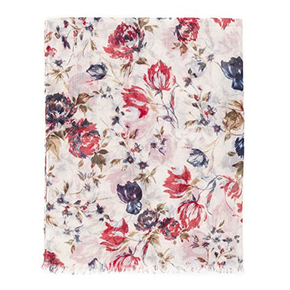 MELIFLUOS DESIGNED IN SPAIN Scarf for Women Lightweight Floral Flower Scarves for Summer Fall Shawl Wrap - color: Barcelona Collections 15 - Beige Red Flower