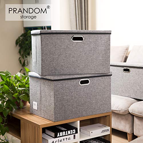 Extra Large Collapsible Storage Bins with Lids [5-Pack] Linen Fabric Foldable Storage Baskets Boxes Organizer Containers Cube with Cover for Bedroom Closet Office Nursery (22.8x15.75x13.8)
