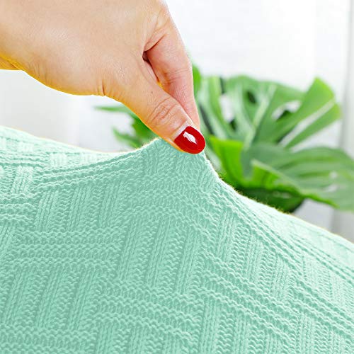 uxcell 100% Cotton Cable Knit Throw Blanket,Soft Lightweight Lap Blanket,Textured Solid Sofa Throw Couch Cover Decors Knitted Blankets, Light Green 50"x 60" - color: Light Green