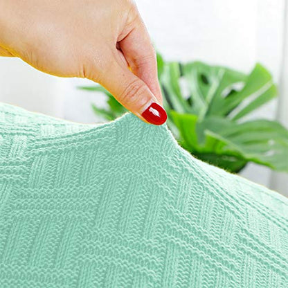 uxcell 100% Cotton Cable Knit Throw Blanket,Soft Lightweight Lap Blanket,Textured Solid Sofa Throw Couch Cover Decors Knitted Blankets, Light Green 50"x 60" - color: Light Green