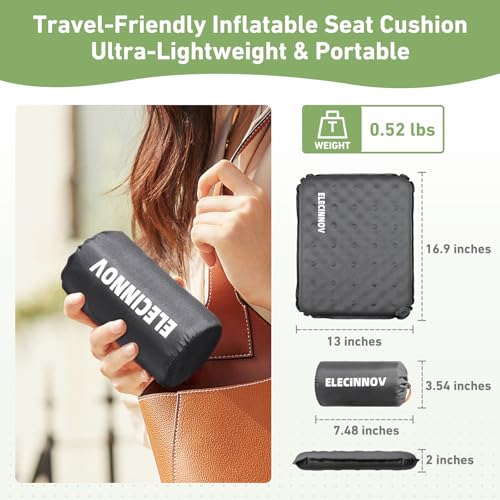 Inflatable Seat Cushion, Self Inflating Memory Foam Stadium Seat Cushion Lightweight Camping Chair Pad Airplane Cushion for Long Flights Outdoor Travel Bleacher Office Car Backpacking (Grey) - color: Gray-1pack