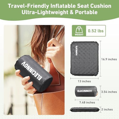 Inflatable Seat Cushion, Self Inflating Memory Foam Stadium Seat Cushion Lightweight Camping Chair Pad Airplane Cushion for Long Flights Outdoor Travel Bleacher Office Car Backpacking (Grey) - color: Gray-1pack