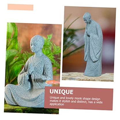 GALPADA 2pcs Stone Monk Statue Zen Garden Figurines for Indoor and Outdoor Decor Stone Material Charming Monk Sculptures for Home and Aquarium Decoration