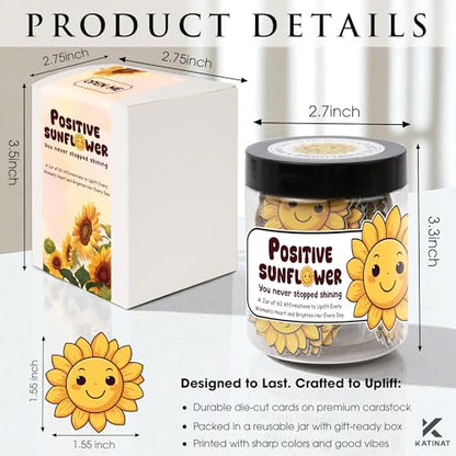 Positive Sunflowers Jar, 60 Positive Affirmations Cards, Sunflower Gifts for Women, Retirement Gift for Woman, Mom, Friends, Coworker, Boss Lady, Christmas Gift, White Elephant Gifts - color: Positive Yellow Sunflower