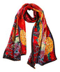 JWSilk Long Charmeuse Silk Scarf Classic Art Print - color: Red