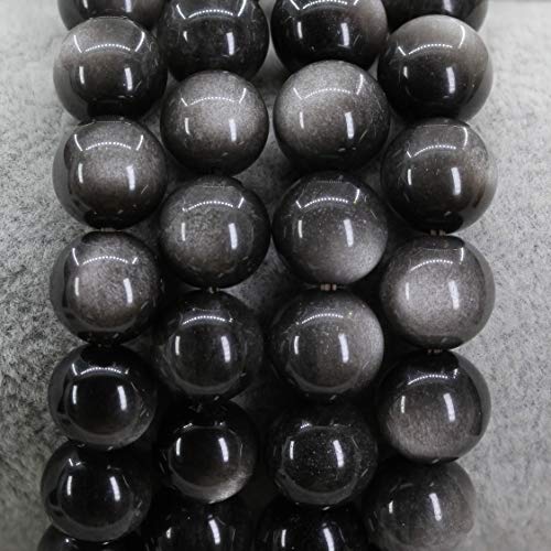 Keleny Fashion Crystal Man Women Stretch Bracelet 10mm Round Beads Rock Jasper 7 Inch Unisex - color: AA Grade Silvery Obsidian