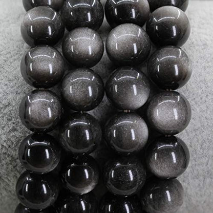 Keleny Fashion Crystal Man Women Stretch Bracelet 10mm Round Beads Rock Jasper 7 Inch Unisex - color: AA Grade Silvery Obsidian