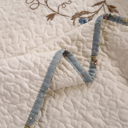 vctops 100% Cotton Quilted Throw Blanket 50x60 Inch Floral Embroidered Reversible Patchwork All Season Throw (Blue,50"x60") - color: Blue
