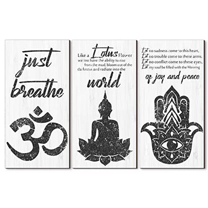 Blulu 3 Pcs Buddha Wall Art Spiritual Buddha Quotes Wall Decor Meditation Zen Wooden Hanging Sign Decor for Meditation Room Home Yoga Living Room Bedroom Office Buddhist Decorations