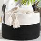 KAKAMAY Large Blanket Basket (20"x13"),Woven Baskets for storage Baby Laundry Hamper, Cotton Rope Blanket Basket for Living Room, Laundry, Nursery, Pillows, Baby Toy chest (White/Black) - color: White and Black