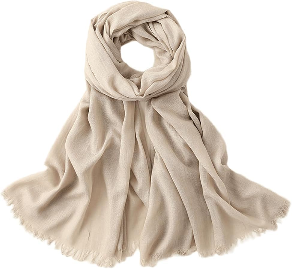INOGIH Large Long Lightweight Cotton Linen Shawl Wrap for Women - Soft Breathable Four Season Scarf Shawl Beach Gauze 75”×40” - color: Khaki
