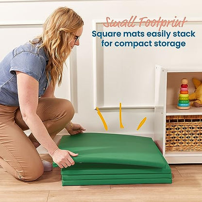 ECR4Kids SoftZone Play Patch Activity Mat Squares, Modular Playmat, Green, 4-Pack - color: Green
