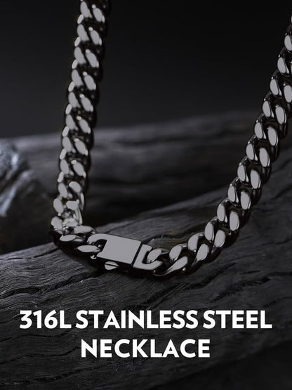 Bandmax Mens Stainless Steel Chain Necklaces 5MM/7MM/9MM/12MM Chunky Miami Cuban Link Chain Necklace Silver/Gold Plated/Black Chains for Men 18"-30" - color: 09 9MM-Black Plated, size: 24 Inch (61cm, Pop Choice)