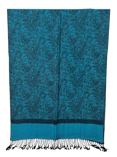 Pashmina Shawl Wrap for Women Soft Lightweight Multi-Purpose Scarf for Weddings, Parties & Casual Wear - color: Jacquard Cyan Blue - Pl1805