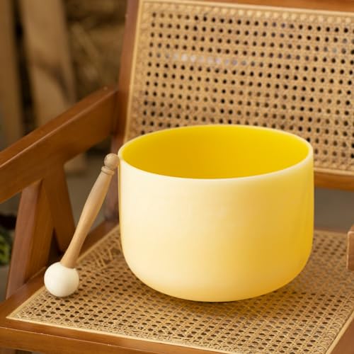 Hye-eun 10 inch E Note 432hz Solar Plexus Chakra Yellow Color Frosted Quartz Crystal Singing Bowl without Carrier Case for Yoga Healing Sound Energy Vibration - color: 10"E 432hz Yellow without bag