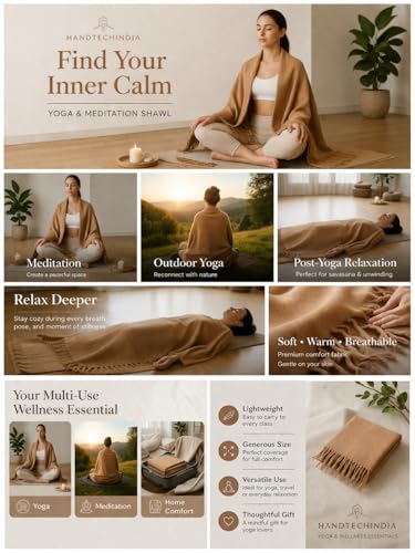 HANDTECHINIDA Tibetan Woolen shawl for Meditation Yoga Travel Champagne Nursing Pashmina Kashmiri Plus size Prayer Wrap - color: Shawl-5