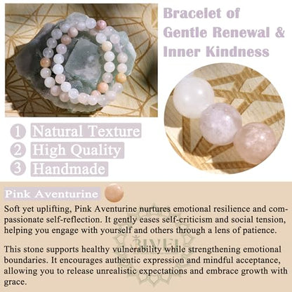 Bivei Natural Gemstone Semi Precious Healing Crystals Handmade Stretchy Round Beads Bracelet,Stocking Stuffers for Women Enhance Positive Energy - color: 8mm Pink Aventurine (Balance & Harmony), size: Small: 6.5-6.7 inch