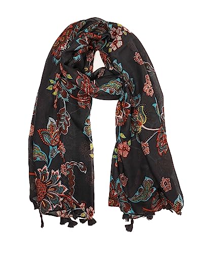 YOUR SMILE Large Boho Scarf for Women Lightweight Floral Printed Scarves Fall Winter Fashion Fringed Shawl wraps - color: 04 Navy Flower