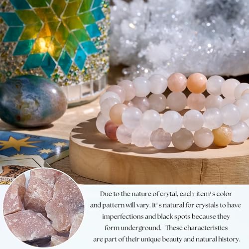 Bivei Natural Gemstone Semi Precious Healing Crystals Handmade Stretchy Round Beads Bracelet,Stocking Stuffers for Women Enhance Positive Energy - color: 8mm Pink Aventurine (Balance & Harmony), size: Medium: 6.8-7.24 inch