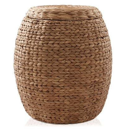 Casafield Round Storage Basket with Lid - Cinnamon, Handwoven Water Hyacinth Organizer for Laundry, Blankets, Plants, Bedroom, Living Room, Office