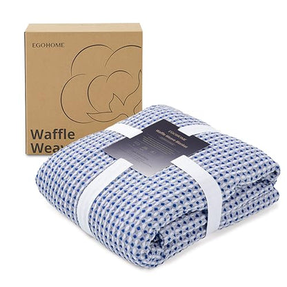 Lightweight Cotton Waffle Throw Blanket, Modern Two-Tone Check Pattern, Soft & Breathable for Bed, Couch, Sofa, All Seasons –Navy Blue/White, 50"x60" - color: Navy/White, size: Throw