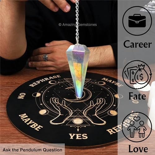 Amazing Gemstone Angel Aura Quartz Crystal Pendulum for Divination - Certified Dowsing Crystals and Healing Stones for Chakra Balancing and Meditation - Enhance Reiki Spiritual Growth - color: Angel Aura Quartz
