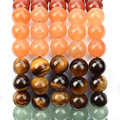 MASSIVE BEADS Natural Healing Power Gemstone Crystal Beads Unisex Adjustable Macrame Bracelets - color: 7-Chakra Stones, size: 6mm