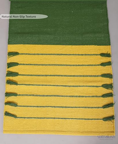 Handwoven Cotton Yoga Mat 24x72 Inch, Non-Slip Natural Yoga Rug, Soft Breathable Exercise Mat for Yoga, Pilates, Meditation & Home Workout, Green Yellow