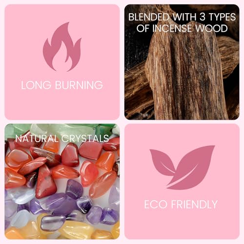 Attract Love & Nurture Self | Incense Sticks Crystal Holder Kit | Rose Quartz Gem Stones with 80 Natural Sticks Palo Santo Incense-Stick | Home,Healing,Reiki,Meditation,Yoga & Relaxation - style: Love/Confidence