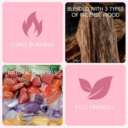 Attract Love & Nurture Self | Incense Sticks Crystal Holder Kit | Rose Quartz Gem Stones with 80 Natural Sticks Palo Santo Incense-Stick | Home,Healing,Reiki,Meditation,Yoga & Relaxation - style: Love/Confidence