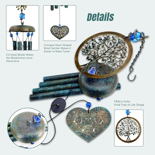 ASTARIN Wind Chimes Outside Unique Tree of Life Wind Chime All Metal Wind Chimes for Love One Gifts for Mom, Grandma, Daughter, Decoration for Home, Garden, Patio, Backyard(29”) - size: 29" Tree