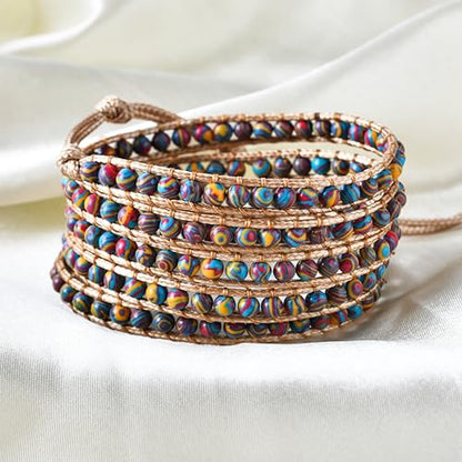 YGLINE Natural Stone Wrap Bracelet for Women Boho Bracelets Healing Crystal Beaded Bracelet Adjustable 3/5 Wraps Bracelet Handmade Birthday Gifts for Women - color: Malachite(5 wraps)