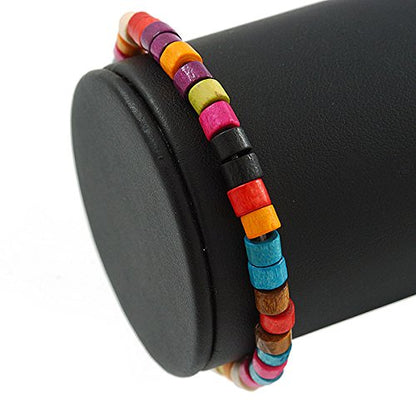 Avalaya Unisex Multicoloured Wood Bead Flex Bracelet - up to 21cm L
