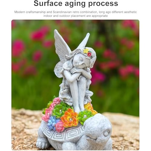 Solar Angel Garden Statue，Solar Garden Statue Angel and Turtle,Figurines Outdoor Decor,Outdoor Solar Statue with LED Lights for Yard,Patio,Lawn Art Decoration,Housewarming Gift