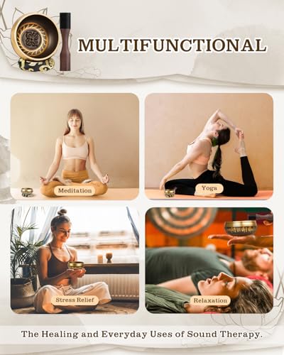 Tibetan Singing Bowls – Hand-Hammered in Nepal, Authentic Meditation Sound Bowls for Yoga, Chakra Healing, Mindfulness & Spiritual Self-Care Gifts for Women - color: Buddha-Black