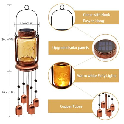Solar Wind Chimes for Outside, Birthday Mother' s Day Gifts for Mom Women Grandma,Solar Mason Jar Wind Chime Light Unique Hanging Wind Chimes Outdoor,IP65 Waterproof, Yard Garden Terrace Courtyard - size: 1 pack-Mason jar wind chime