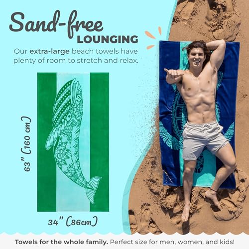 Nova Blue Whale Beach Towel (34 X 63) – Green Oversized Beach Towel with Whale Design Quick Dry BeachTowels Made from 100% Cotton – Sand Free Beach Towels – Extra Large BeachTowel - color: Whale