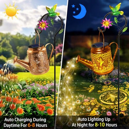 Solar Watering Can Lights, Hummingbird Hanging Lanterns Outdoor, Birthday Gifts for Mom Women Grandma Mother's Day, Waterproof Solar Lights Garden Decor for Outside Yard Art Patio Porch Lawn Backyard - style: Hummingbird with Sunflower