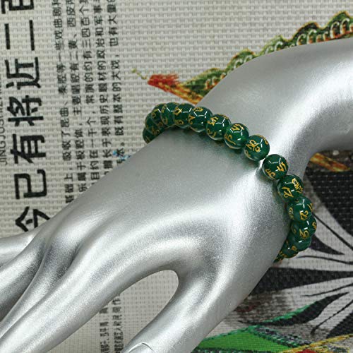 Keleny Gem Semi Precious Gemstones 8mm Natural Stone Round Beads Crystal Stretch Bracelets 7 Inch Unisex - color: 8mm Dyed Green Agate Six Words