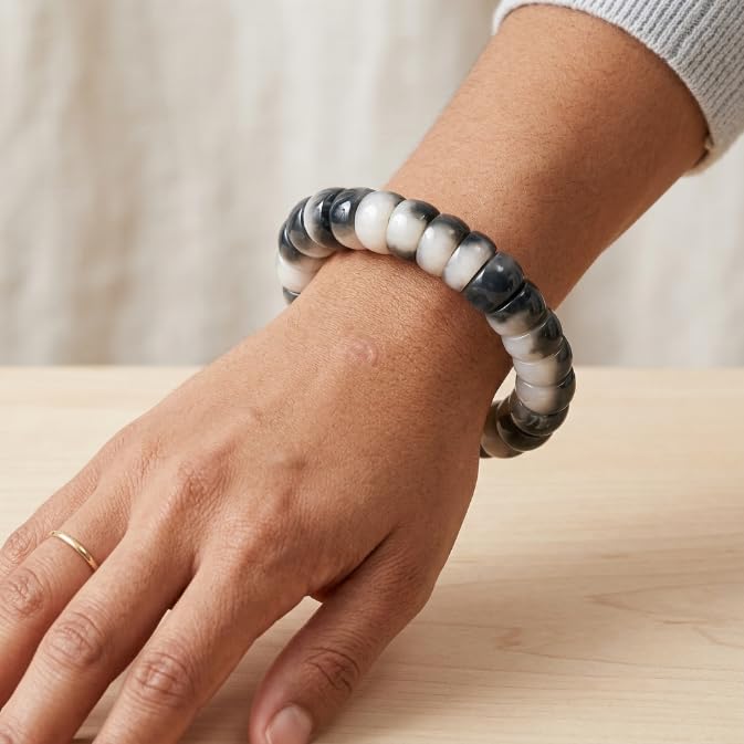 MUDI Bracelet For Women, Bodhi Seed Beads Bracelets Fidget Healing Energy Protection Stretch to My Man Jewelry Gift - color: Oval Ink White