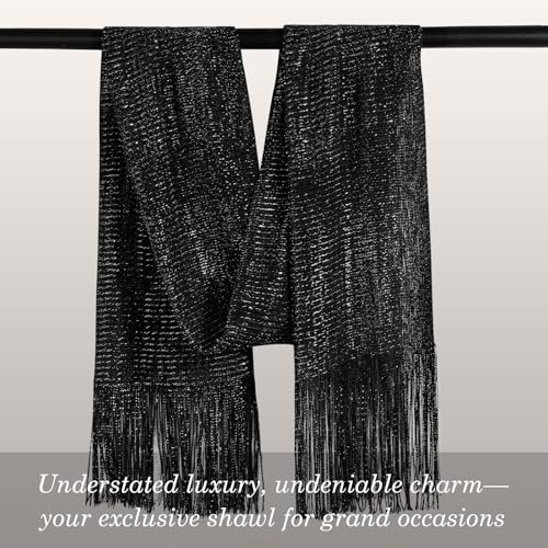 Sumolux Shawls Wraps for Evening Dresses Metallic Glitter Shawls Scarf for Women Sparkling Wedding with Free Buckle - color: Black