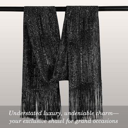 Sumolux Shawls Wraps for Evening Dresses Metallic Glitter Shawls Scarf for Women Sparkling Wedding with Free Buckle - color: Black