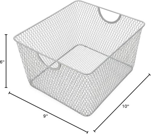 YBM Home Kitchen Pantry Organizer Wire Basket for Shelves, Cabinets, Pantry, Countertop, Mesh Open Storage Bin Metal Basket for Organizing Food Supplies 10” x 9” x 6”, Pack of 6, Silver - size: 10” x 9” x 6”