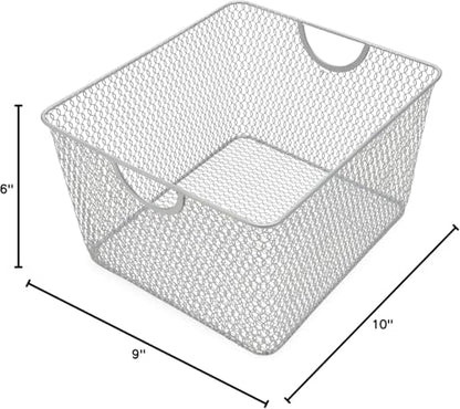YBM Home Kitchen Pantry Organizer Wire Basket for Shelves, Cabinets, Pantry, Countertop, Mesh Open Storage Bin Metal Basket for Organizing Food Supplies 10” x 9” x 6”, Pack of 6, Silver - size: 10” x 9” x 6”
