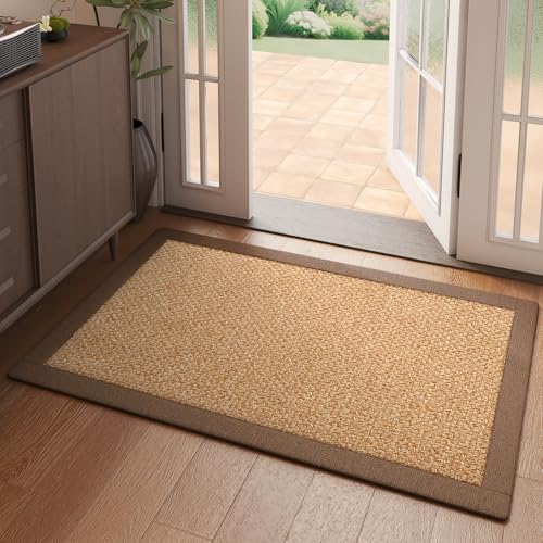 YDKGL Front Door Mat 2'x3', Jute Like Non-Slip Indoor Mat Entrance, Woven Washable Doormat for Front Indoor Entryway, Brown - color: Brown, size: 2' x 3'