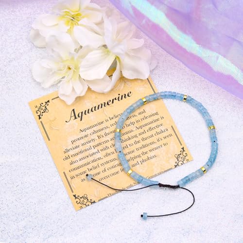 BONNY BOXX Braided Genuine Bracelet, Elegant Handcrafted Natural Gemstone Crystal Bracelet Healing Power Energy Inspirational Gifts with Card for Unisex - color: Aquamarine, size: 2*4MM